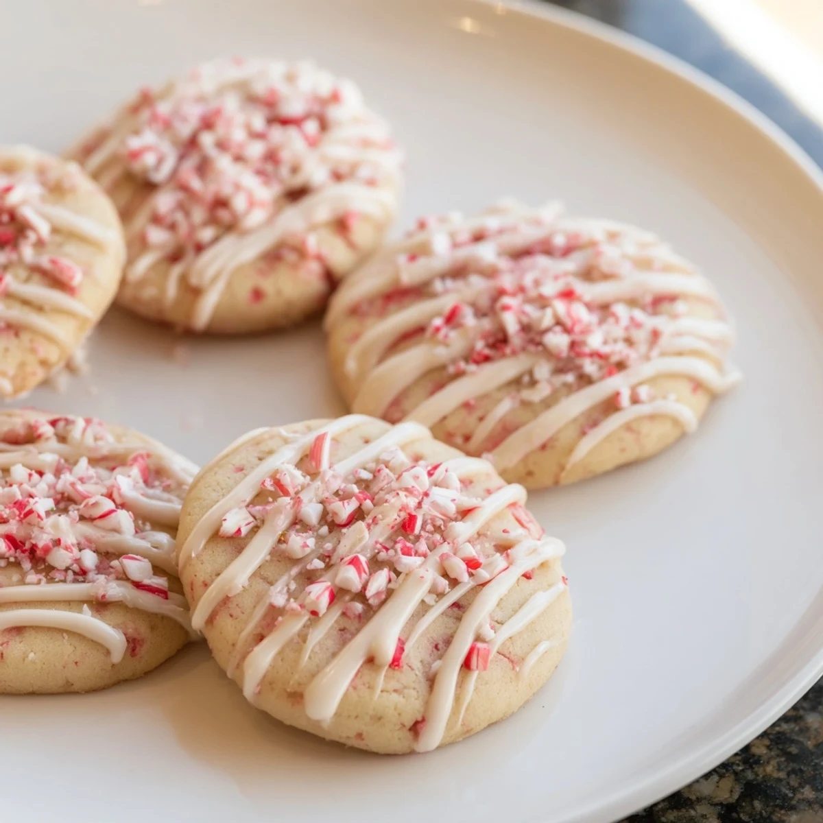 Warm, golden, aromatic Peppermint Spritz Cookies arranged invitingly, ready to be enjoyed with a hot drink.