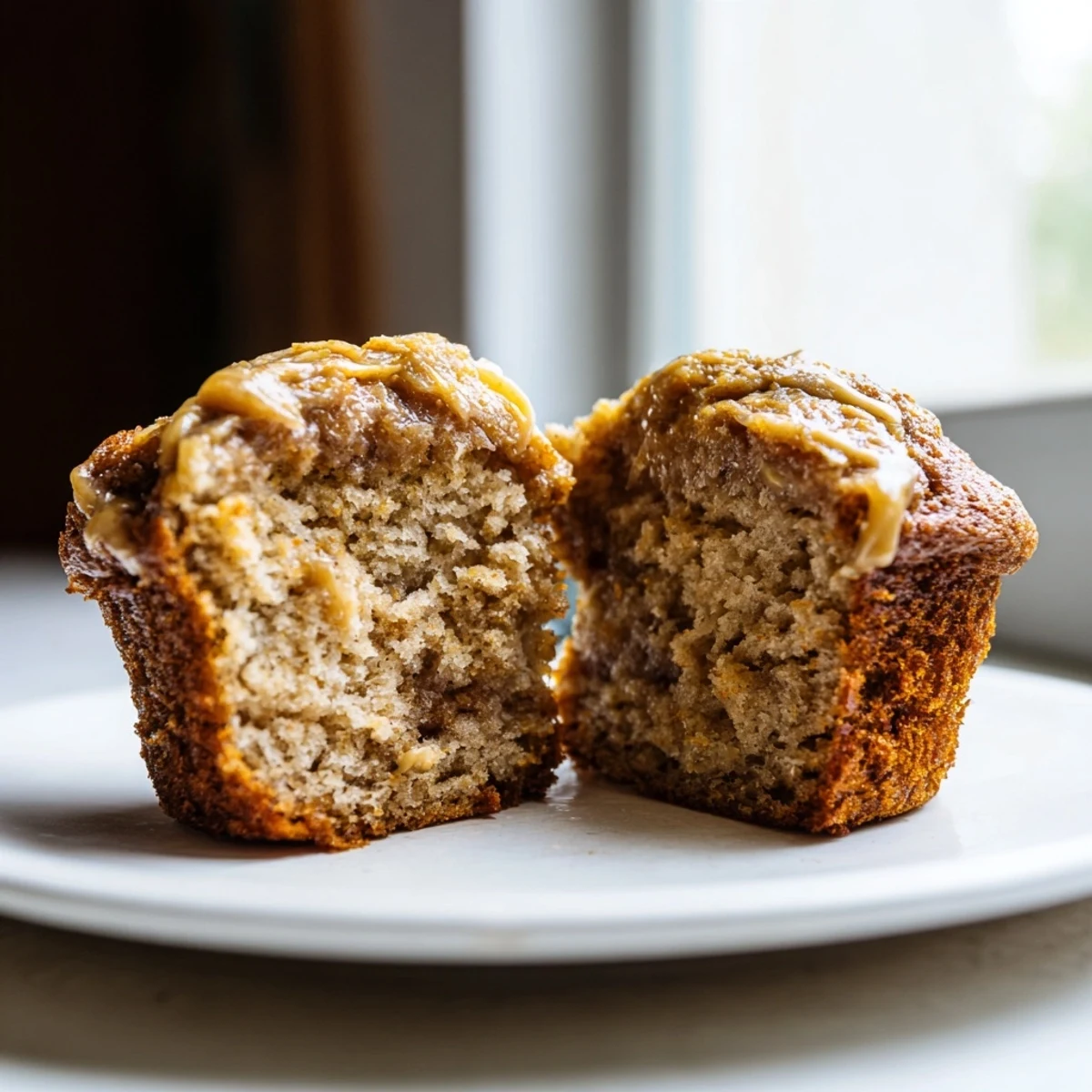 Delicious close-up of soft 3-Ingredient Peanut Butter Banana Muffins, showcasing their moist texture and flavor.