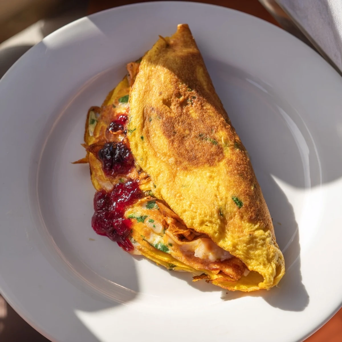 Savory photo displays a folded, grilled Turkey, Stuffing & Cranberry Leftovers Tortilla Wrap, ready to eat.