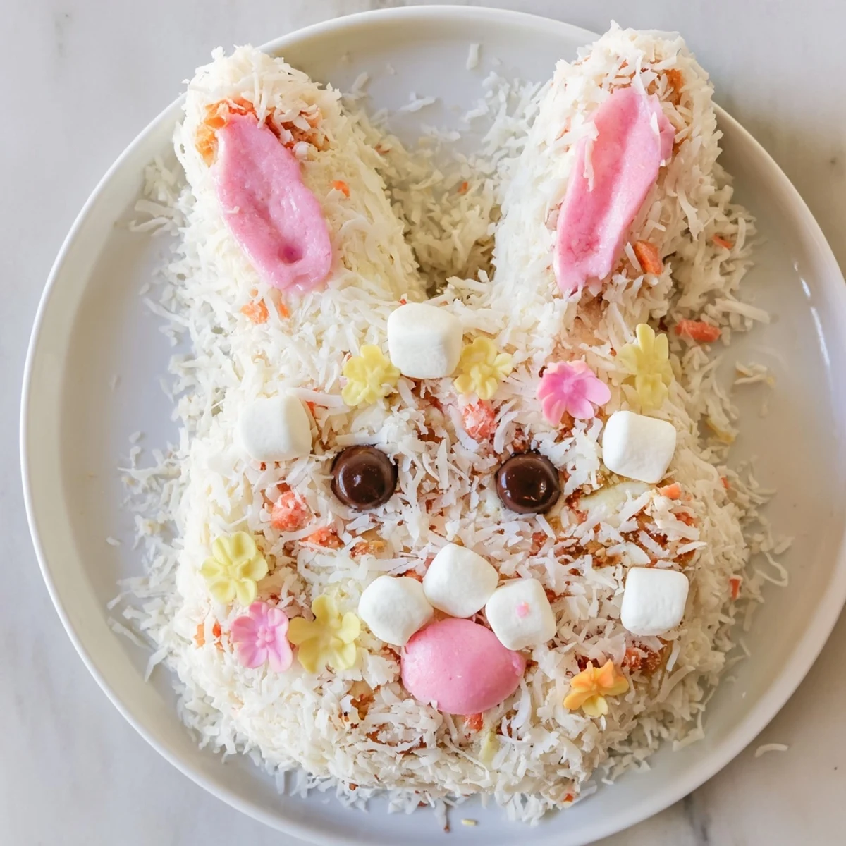 A beautifully decorated Spring Bunny Carrot Cake, perfect for Easter or spring celebrations.