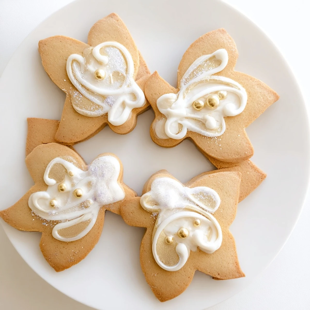 Golden-edged Biscuits Anges de Noël, angel-shaped Christmas cookies, ready to be decorated with icing.