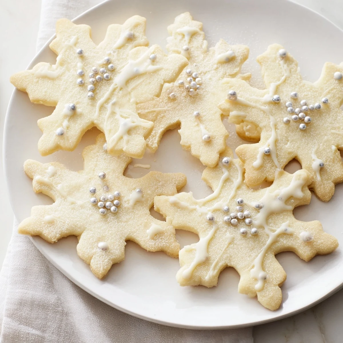 Homemade Winter Snowflake Platter cookies, a beautiful arrangement ready for holiday dessert enjoyment.