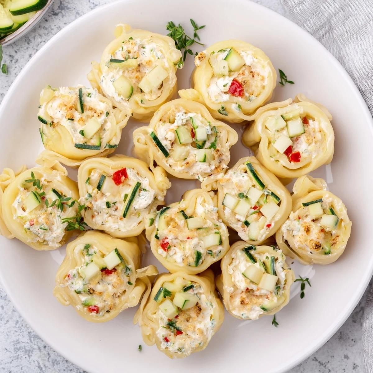 Freshly baked Cercles d'Hôtes Couronne de Rouleaux, showcasing the herbed cheese filling, perfect for a party.