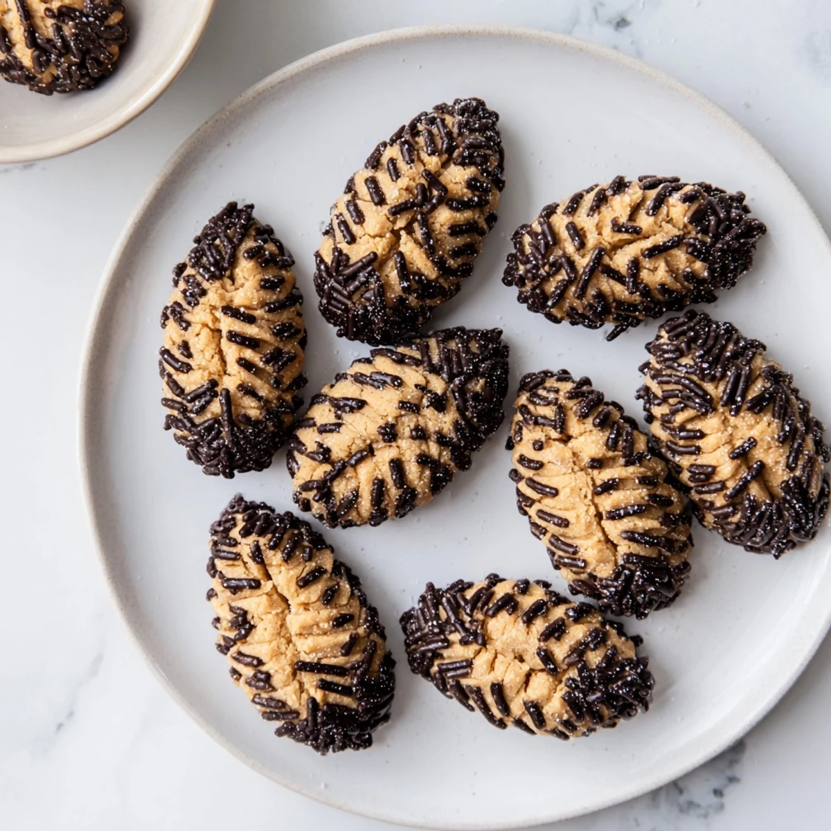 Golden brown Pinecone Shaped Peanut Butter Cookies, perfect for holiday baking and enjoying with family.