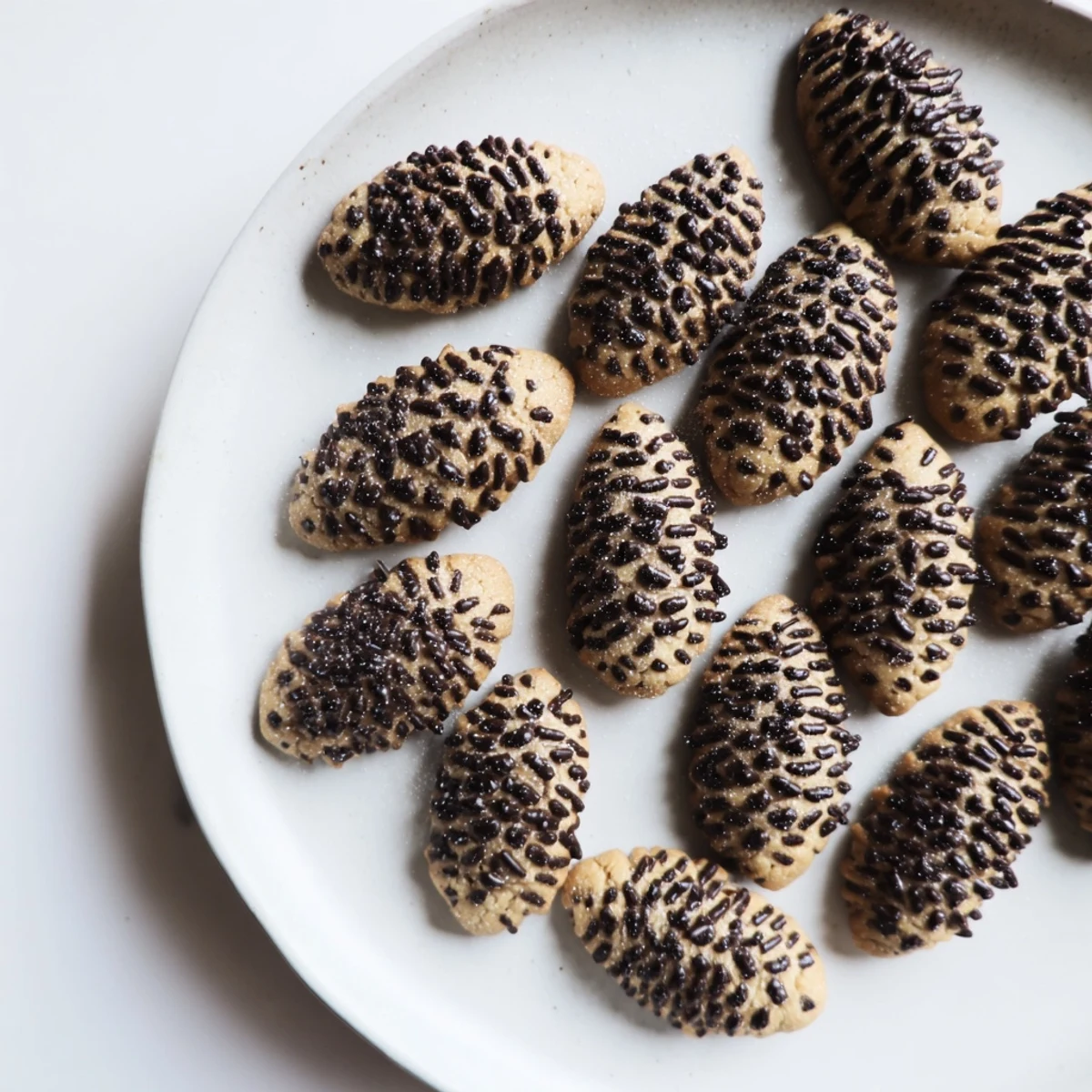 Close-up of freshly baked Pinecone Shaped Peanut Butter Cookies, ready to eat and filled with peanut butter goodness.