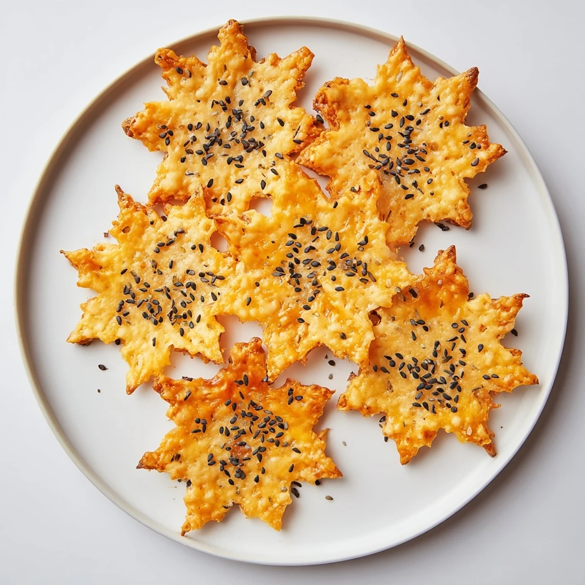 Golden, flaky Gourmet Crackers: Snowflake Cutout Cracker Board arranged beautifully for a holiday appetizer spread.