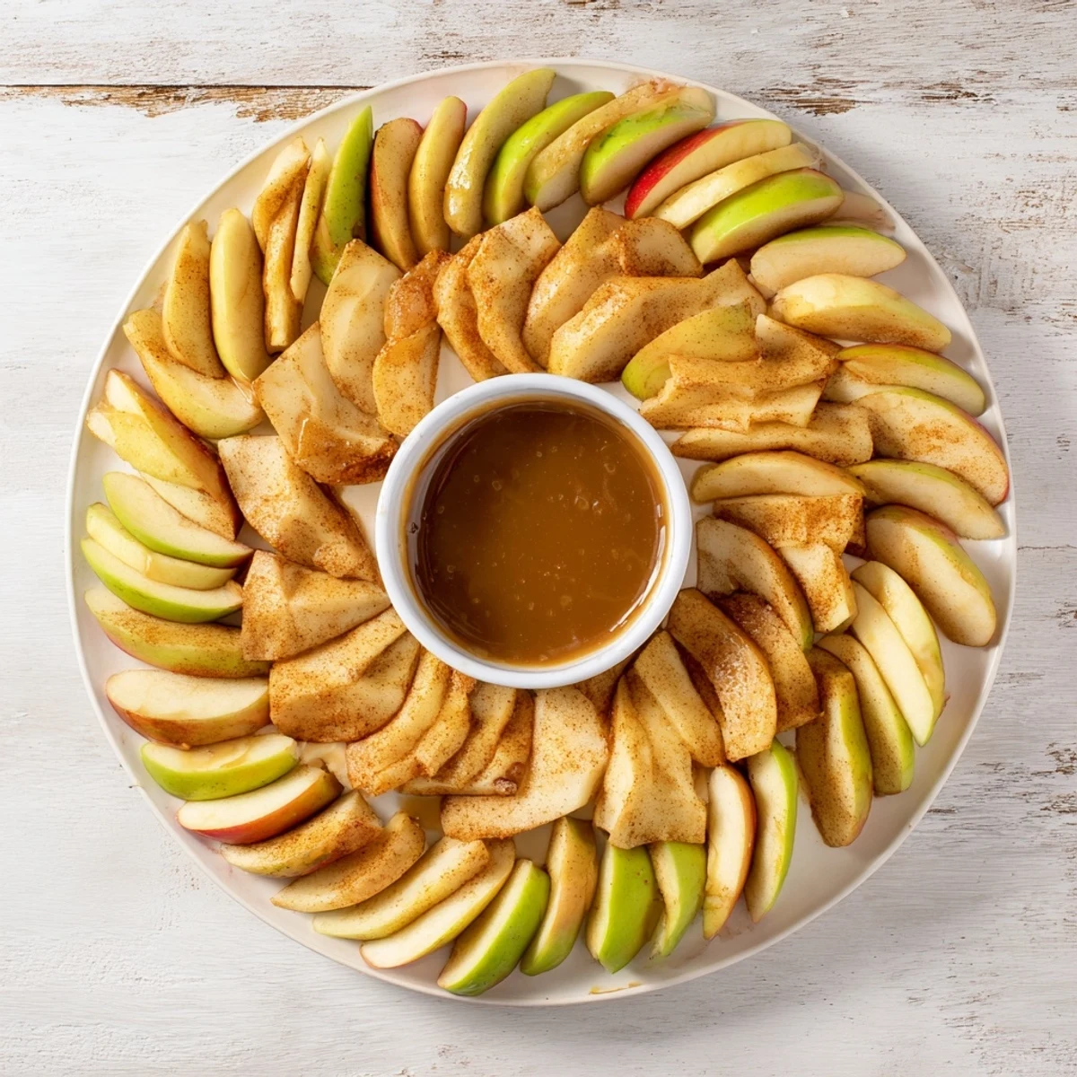 Serve sweet apple slices with irresistible caramel dip, perfect for a tasty snack.