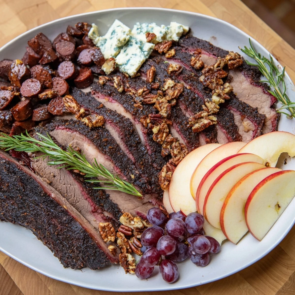 A charcuterie board piled high with the decadent Smoky BBQ & Bourbon Companion offers a rich, satisfying meal.