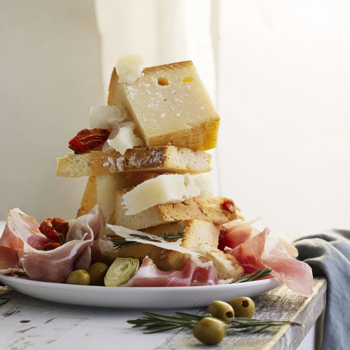 A Rustic Italian Farmhouse Board showcases colorful cheeses, cured meats, and crusty bread for your next gathering.