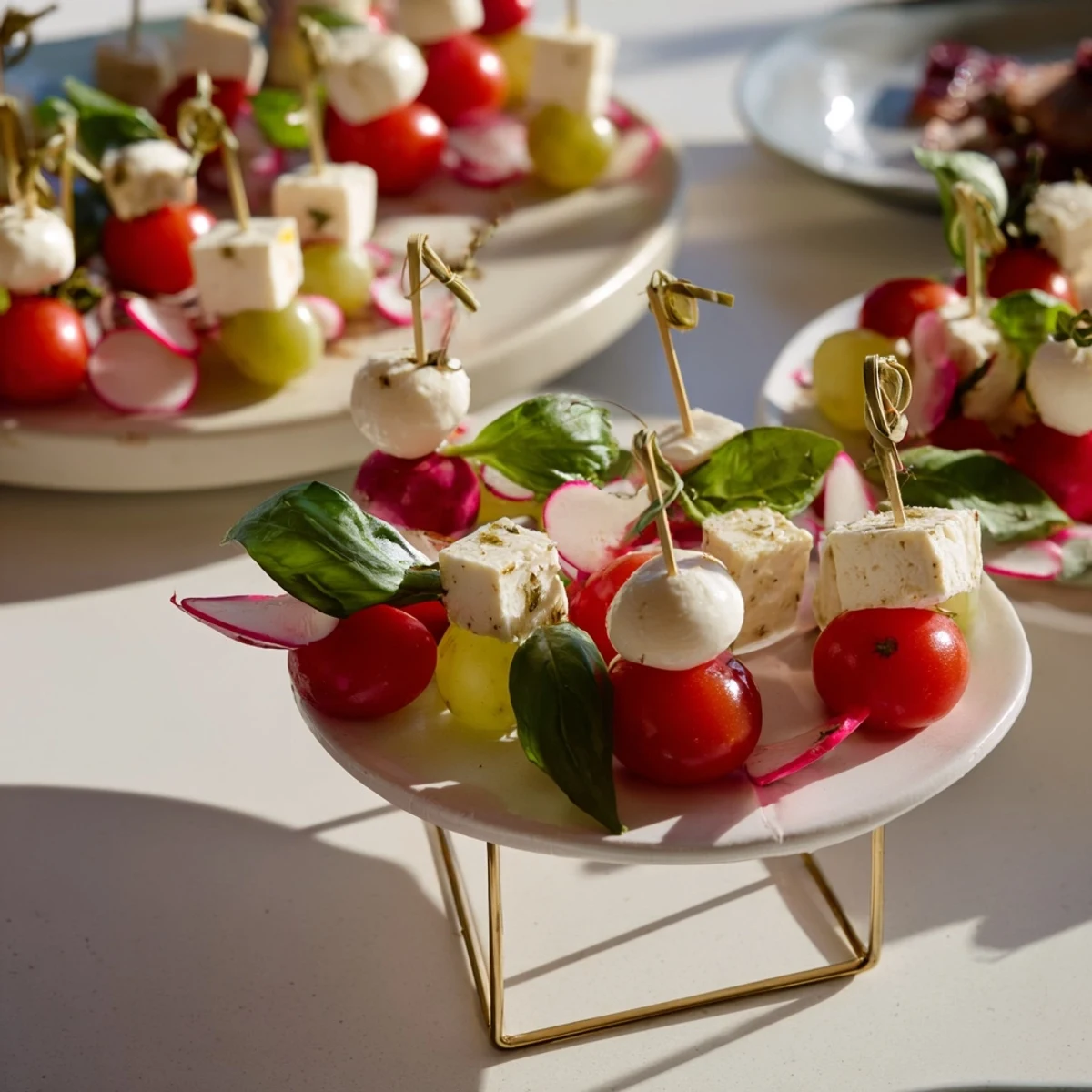 A visually appealing, edible Hanging Gardens appetizer; a garden of vibrant colors and fresh flavors.