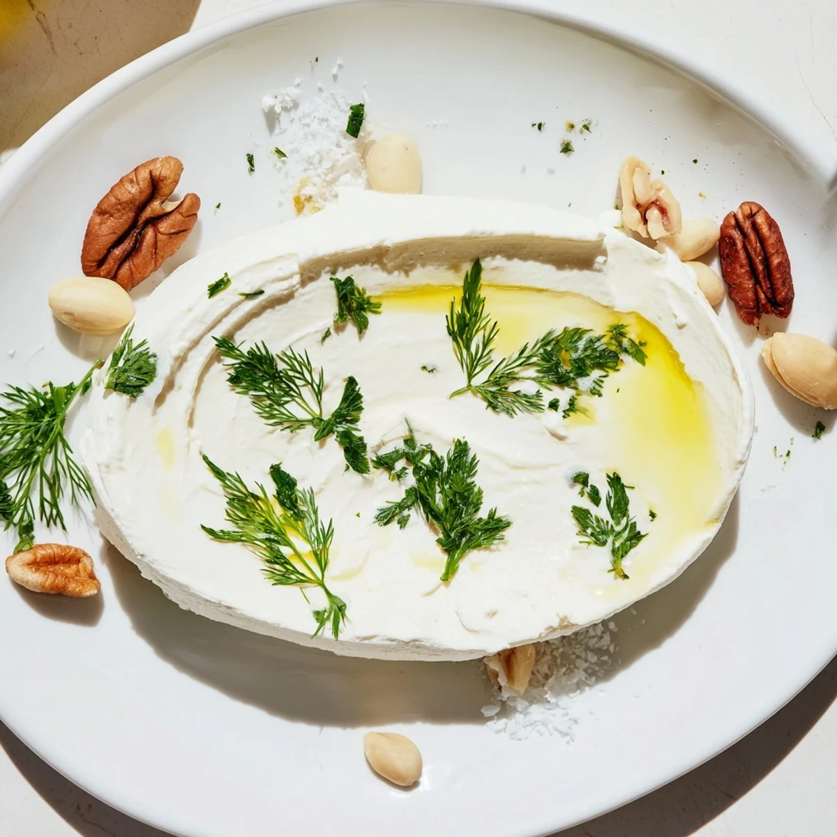 Creamy "Fossil Record" appetizer with herb impressions and crunchy nuts looks delicious.
