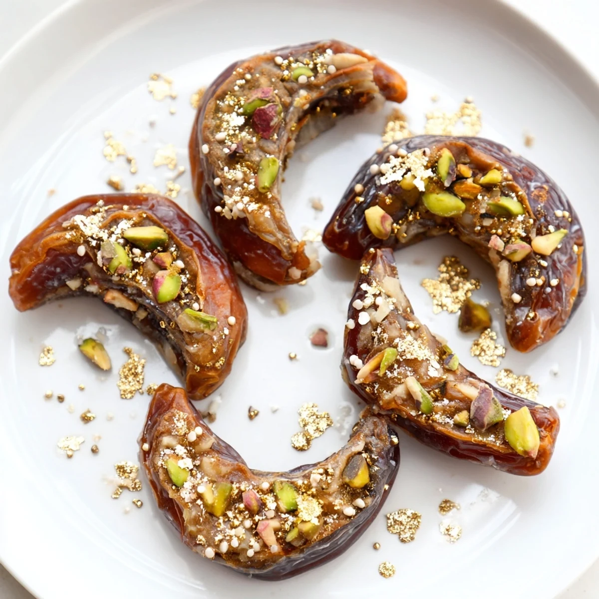 Delicate Lunar and Star Date Platter, glistening with honey and sprinkled with sesame seeds, looks delectable.