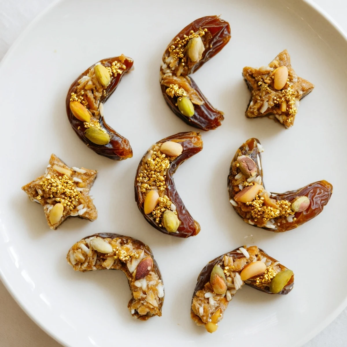 A vibrant plating of Lunar and Star Date Platter, the dates filled and shaped like moons and stars.