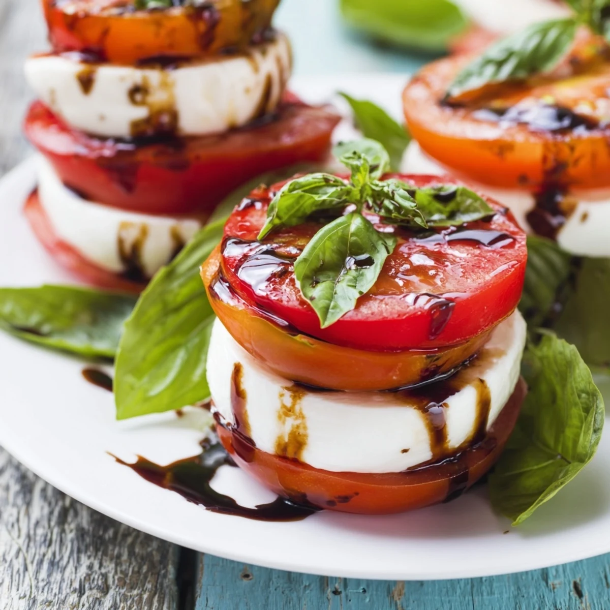 The Tuscan Pillar appetizer: a beautiful stack showcasing fresh mozzarella and tomatoes, ready to serve.