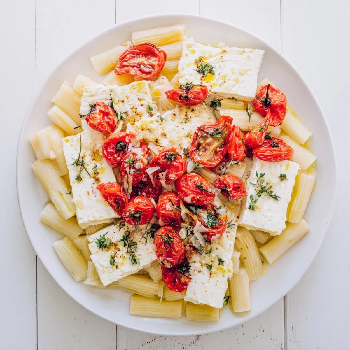 Golden baked feta dish with bursting tomatoes, a sweet and spicy baked feta delight.