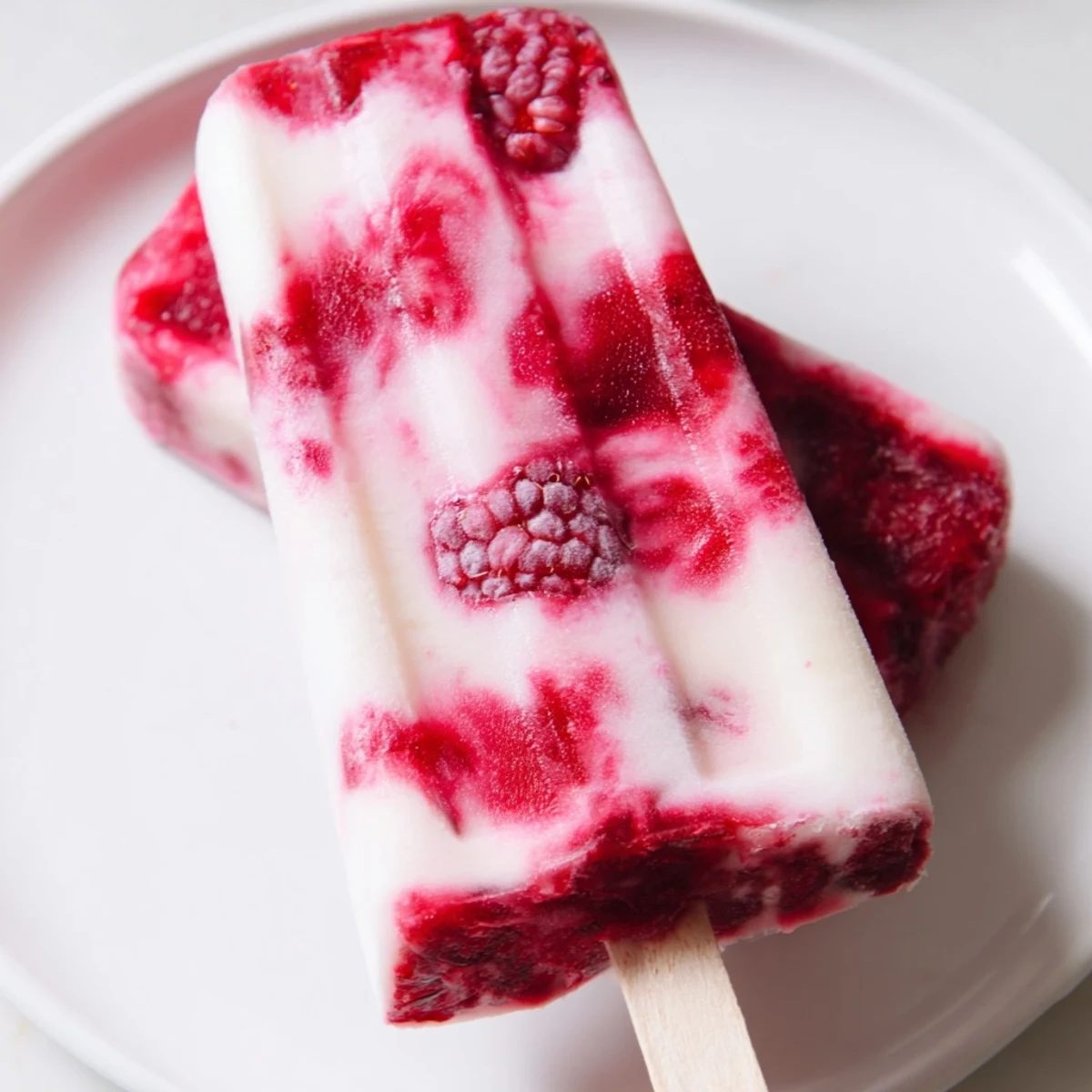 Homemade Raspberry Coconut Ice Pops, creamy coconut and red raspberry layers, a delicious vegan dessert.