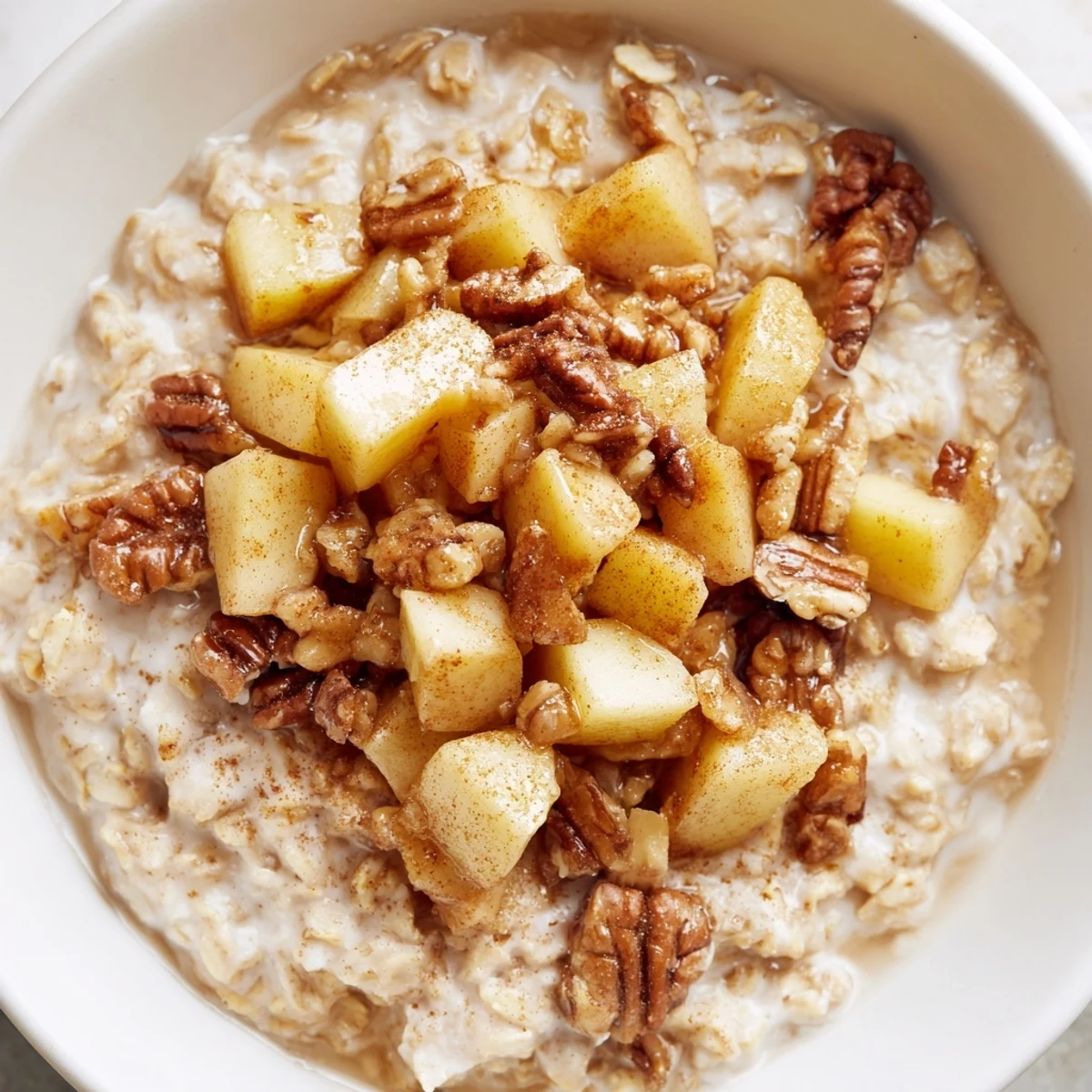 This apple pie oatmeal bowl offers a delightful combination of warm oats and perfectly cooked apples.