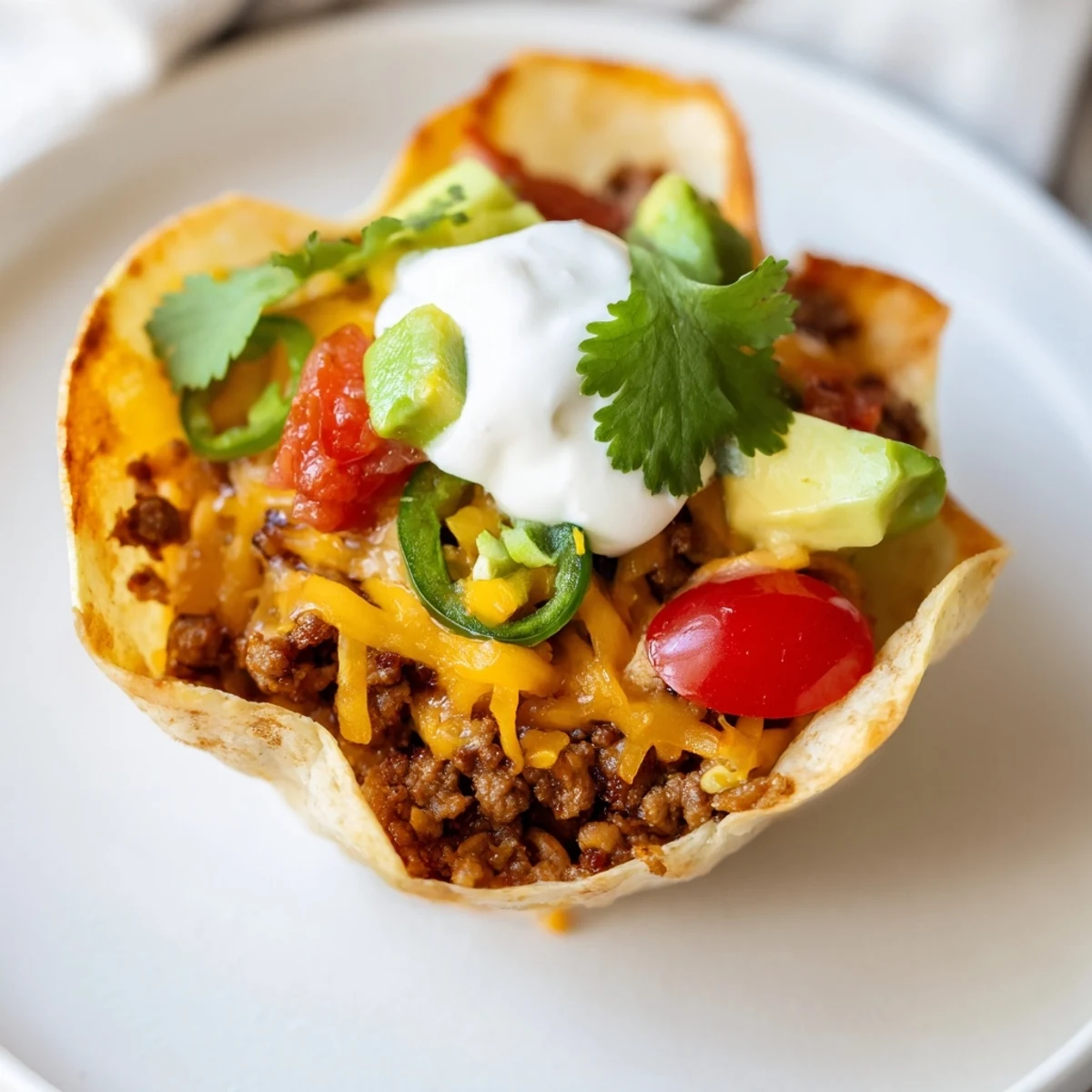 Warm, cheesy mini taco cups with perfectly crispy edges, ready for delicious toppings.