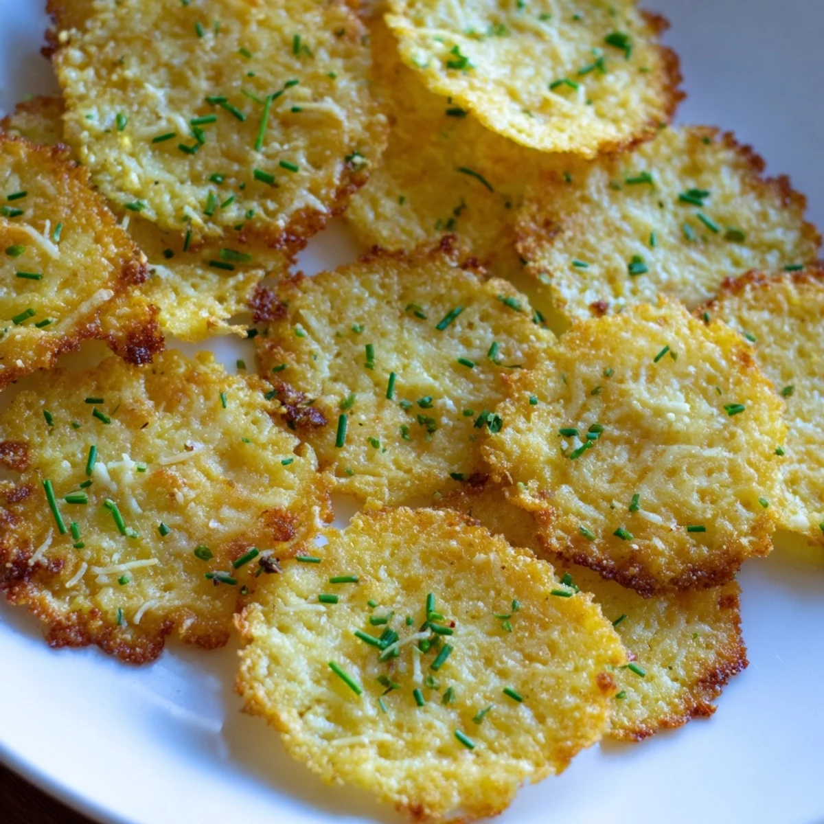A close-up view of baked Crispy Cottage Cheese Chips, looking savory and seasoned with spices.