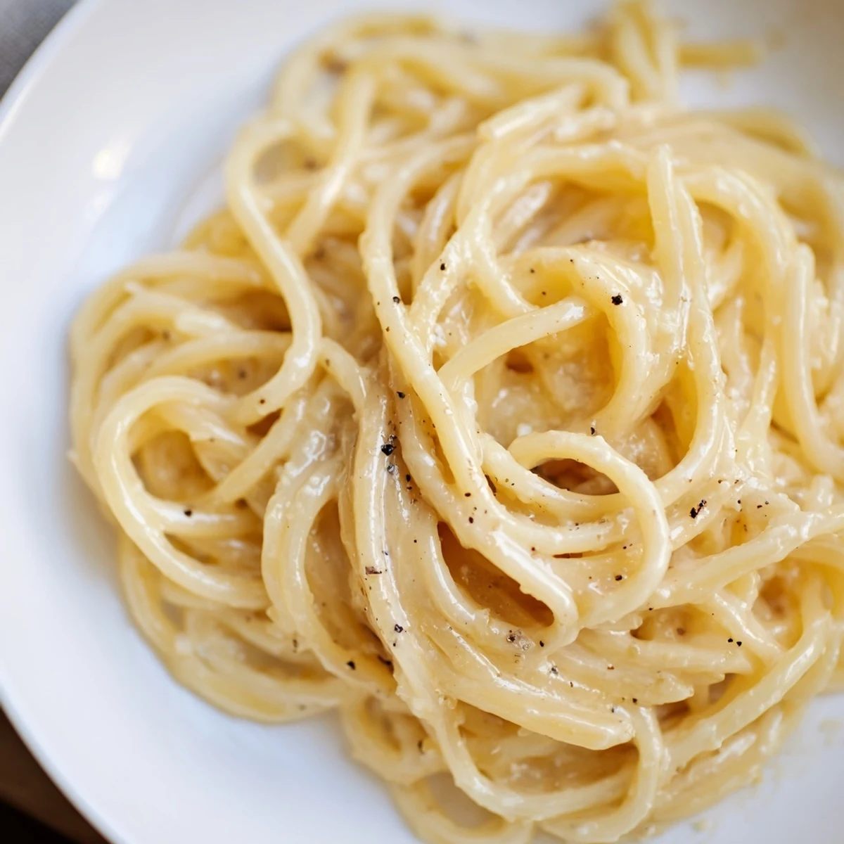 Creamy Lazy Girl Three-Ingredient Pasta twirled on a fork, ready to be enjoyed as a simple meal.