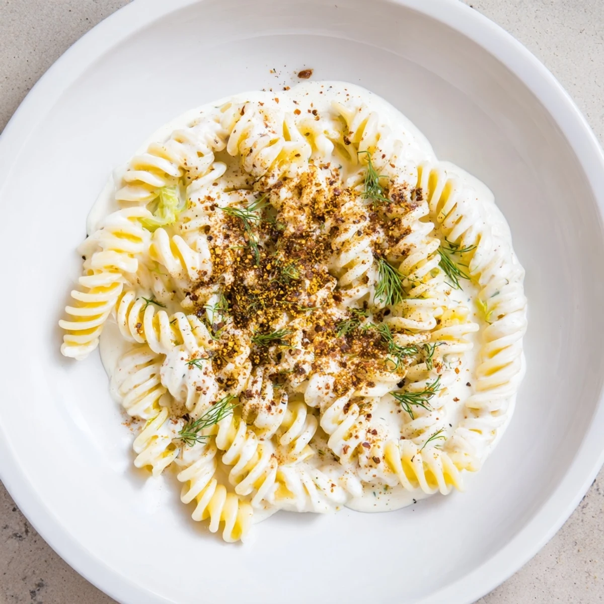 Creamy Turkish Yogurt Pasta, swirled with garlic yogurt and spiced butter, ready to be enjoyed.