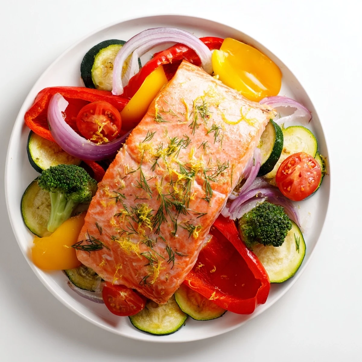 Vibrant sheet pan salmon bake with roasted vegetables, a healthy and delicious weeknight dinner.