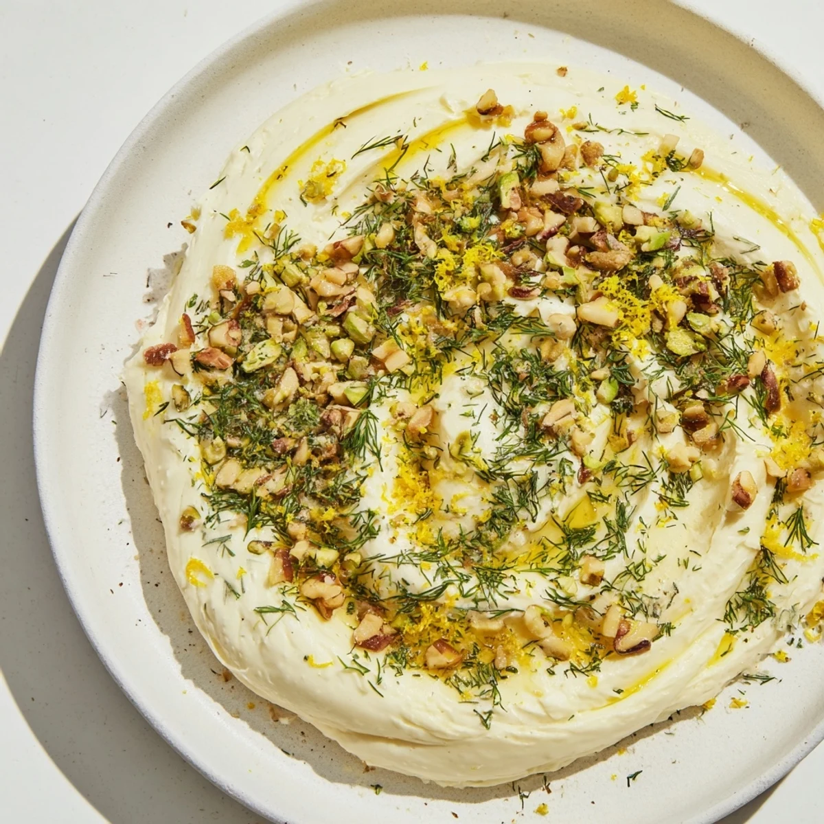 Creamy butter board charcuterie laden with toasted nuts and herbs, ready to be enjoyed with crusty bread.