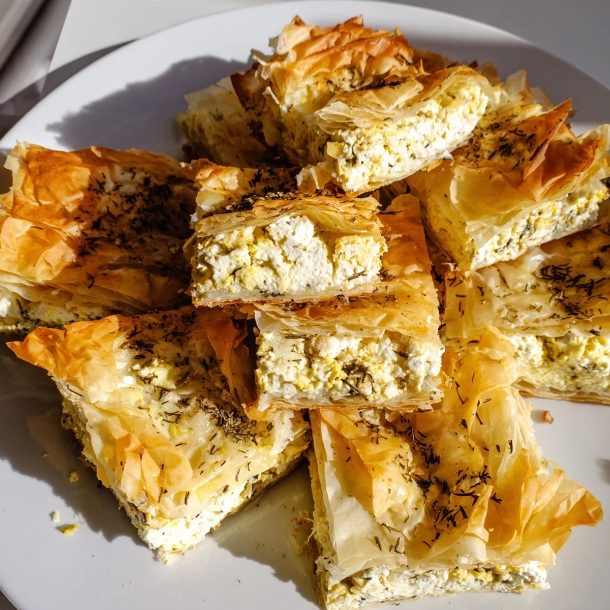 Fluffy and golden-brown Bulgarian Banitsa, a traditional Bulgarian savory pastry filled with cheese.