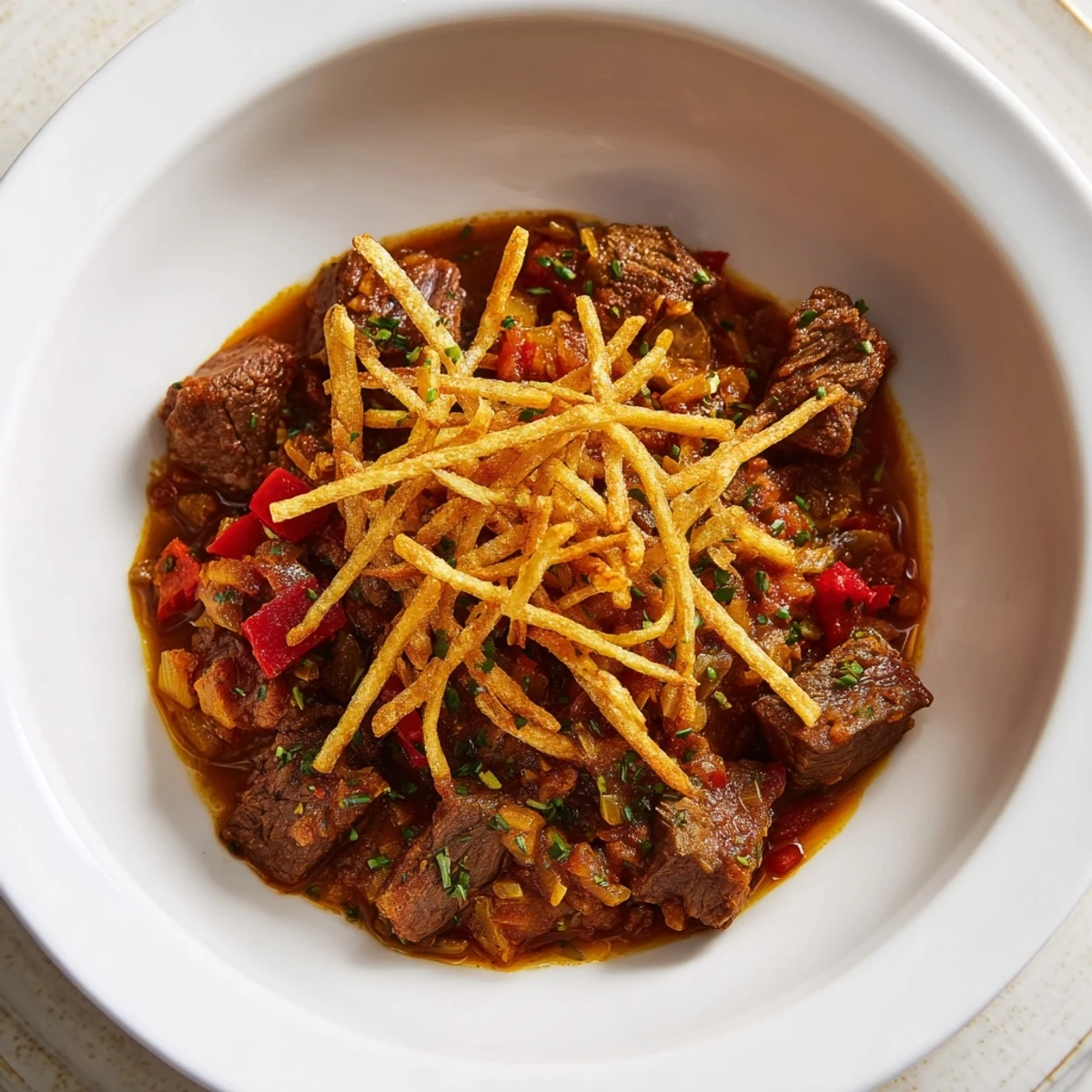 Rich, paprika-infused Czech Goulash Potato, beautifully plated and ready to enjoy on your table.