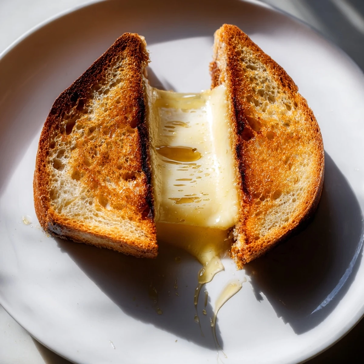 Golden-brown Truffle Grilled Cheese with melty Gruyère oozing from crispy buttery sourdough slices.