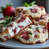 Soft and tender cottage cheese cookies with fresh strawberries, baked golden and dusted with coarse sugar.