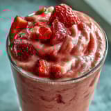 Refreshing vegan strawberry coconut daiquiri smoothie served chilled with a lime garnish.  