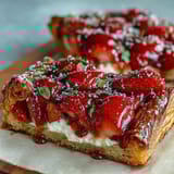 A rustic strawberry galette with frangipane, golden crust encasing juicy berries and almond cream.