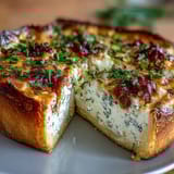 Spring Brunch Quiche with Leeks and Gruyere: A golden, flaky crust filled with creamy custard, sautéed leeks, and melted Gruyere cheese.