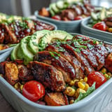 Delicious BBQ chicken meal prep bowls, perfect for quick healthy lunches.