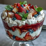 Festive Red White Blue Berry Trifle, a visual treat ready for summer celebrations.