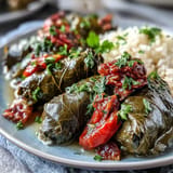 Perfectly rolled Kurdish Dolma, fresh herbs and fragrant rice inside.