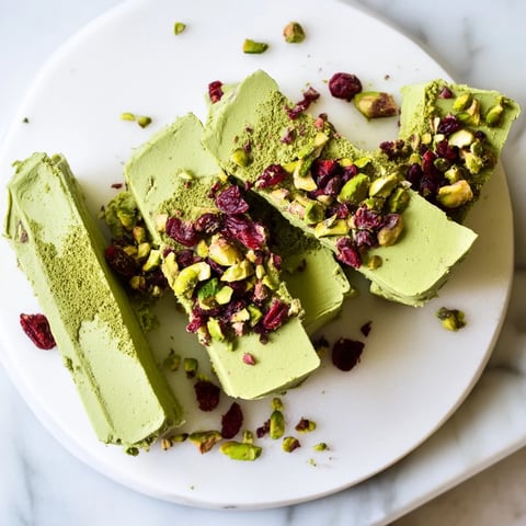 Lush, pale green Matcha White Chocolate Cranberry Bark Clusters, a delightful holiday dessert studded with tart cranberries.