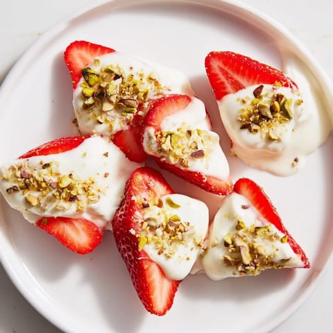 Creamy yogurt coats the vibrant red of these fresh Yogurt Dipped Strawberry halves, a light dessert.