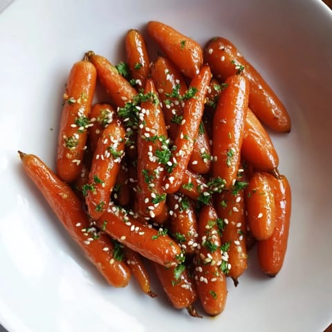 Tender, caramelized honey soy roasted carrots, a vibrant and flavorful side dish option.