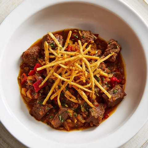 Rich, paprika-infused Czech Goulash Potato, beautifully plated and ready to enjoy on your table.