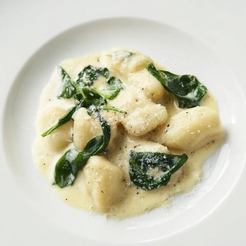 Freshly ground black pepper and extra Parmesan garnish this steaming plate of Creamy Garlic Gnocchi, perfect for a cozy Italian-inspired dinner.  
