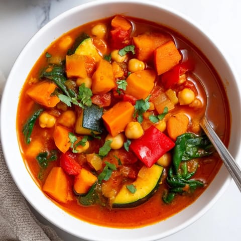 Hearty spicy chickpea stew simmering in a pot, releasing aromatic cumin and smoked paprika into the kitchen.