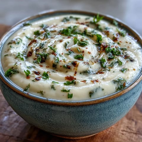 White Bean and Parmesan Soup garnished with parsley and cheese, served hot beside crusty bread on a rustic table.