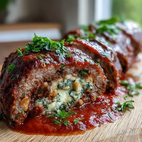 Golden-brown beef rolls filled with pecorino, pine nuts, and raisins, ready to be sliced for dinner.