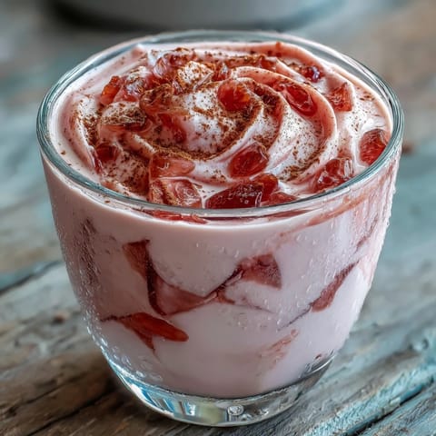 Creamy homemade Guava Coquito served chilled in small glasses with a cinnamon stick garnish.