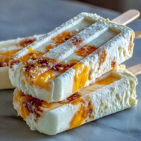 Creamy Greek yogurt and mango swirl pops with vibrant fruit ribbons, perfect for cooling off on a hot summer day.