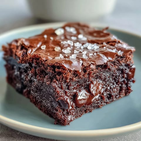 Rich, fudgy sourdough discard brownies topped with flaky sea salt for a perfect balance of sweet and salty flavors.  