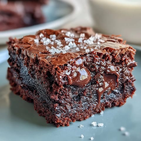 Decadent brownies made with sourdough discard, featuring a deep chocolate flavor and a sprinkle of sea salt for added texture.  