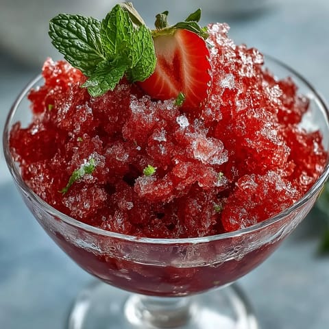 Vibrant strawberry lime daiquiri granita dessert cups with fresh fruit and zesty citrus flavors, perfect for summer entertaining.